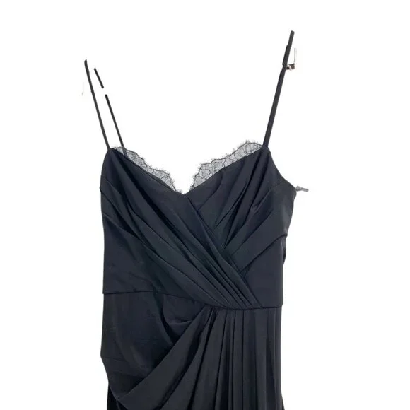 NWT Vera Wang Black Lace Trim Draped Whimsigoth Maxi Dress Womens Size 8 Classic - Picture 2 of 10